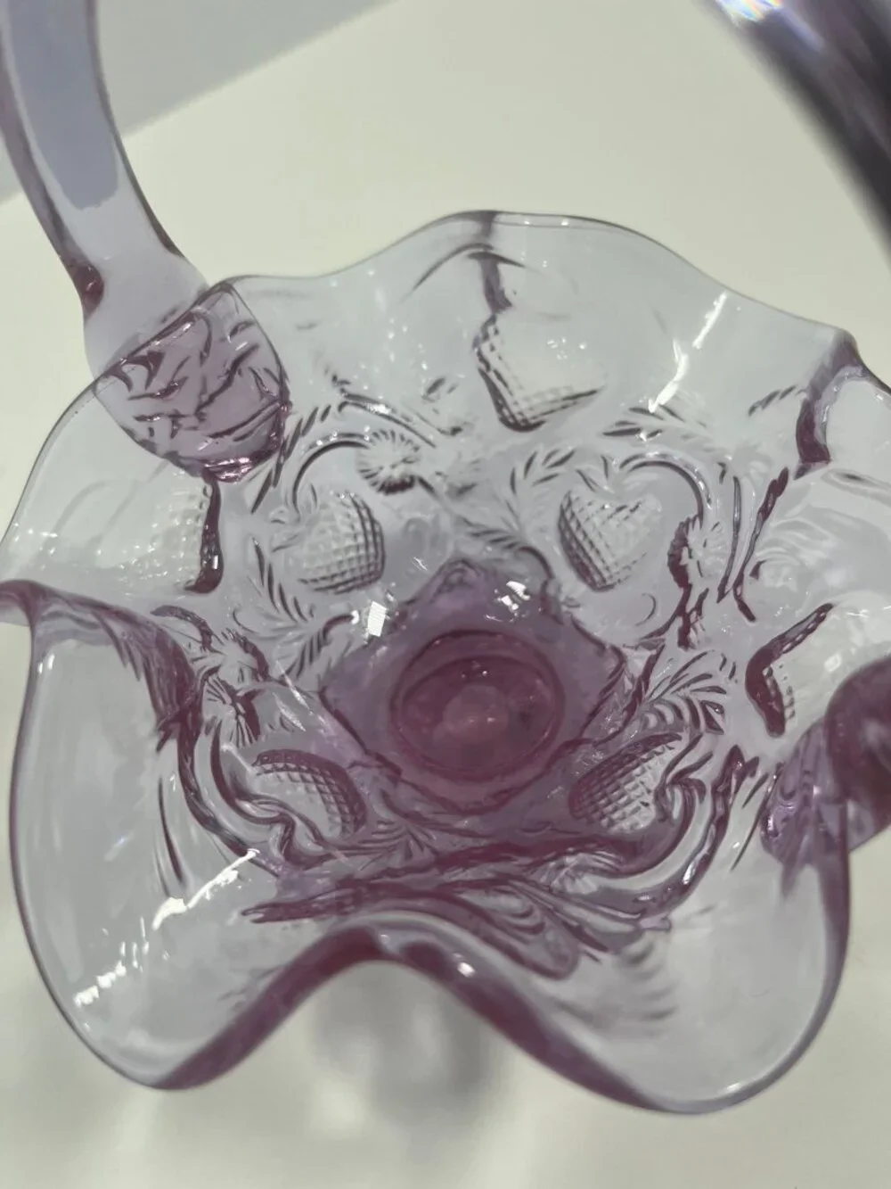 Vintage Lavender Purple Glass Basket – Embossed Fruit / Strawberry Pattern